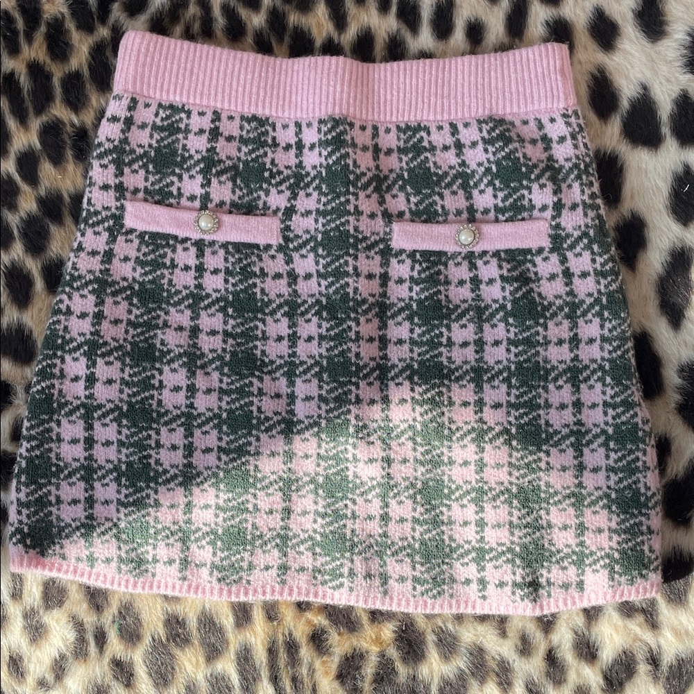 Zara Pink and Green Checkered Mini Skirt